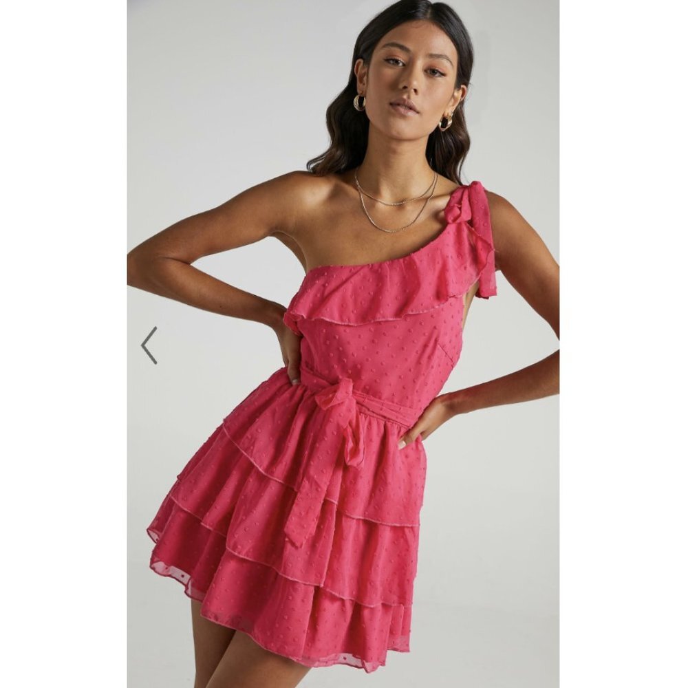 Showpo Pink One-Shoulder Ruffle Dress